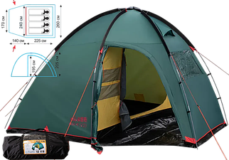 Чотиримісний намет Tramp Bell 4 (v2) | Кемпінгова сімейна однокімнатна палатка з просторим високим тамбуром та 2 входами
