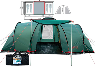 Чотиримісний намет Tramp Brest 4 v2 | Сімейна двокімнатна кемпінгова палатка з великим тамбуром на 2 входи