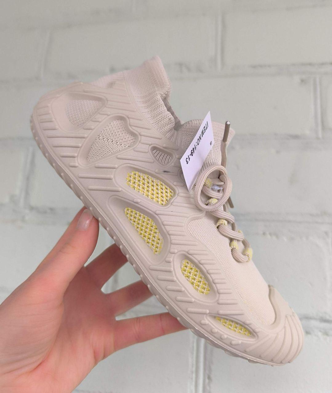 БІЖОВІ з жовтими вставками кросівки кеди жіночі чоловічі на шнурках гума + текстиль весна літо