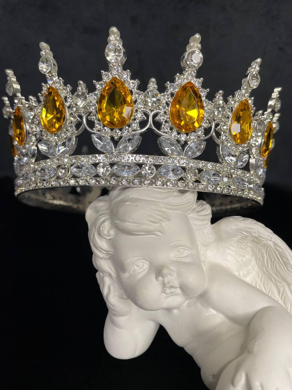 Корона з бурштиновим камінням Срібло 12.5х5.5 см Карнавальна корона на голову Металева корона на голову, фото 1