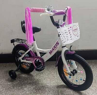 Велосипед 16" дюймів 2-х колісний "CORSO" MAXIS CL-16790 кошик, ручне гальмо, дзвіночок, сидіння з ручкою, дод. колеса, ЗІБРАНИЙ