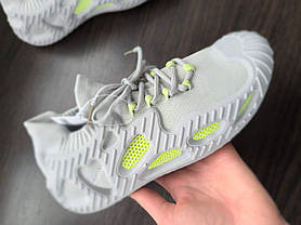 Кросівки кеди СІРНІ із салатовими вставками жіночі чоловічі на шнурках гума + текстиль весна літо, фото 2