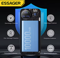 Портативний зарядний пристрій Essager 22,5 Вт  10000 мАг (+ два вбудованих кабелы для iPhone 15 Pro Max)