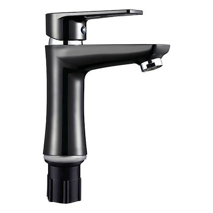 Змішувач для умивальника Plamix Oscar-001 Black (з підводкою) (PM0613), фото 1
