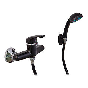 Змішувач для душу Plamix Afina-003 SET Black (зі шлангом, лійкою та кронштейном) (PM0646), фото 1