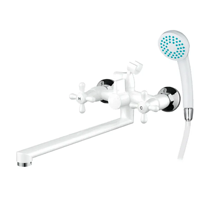 Змішувач для ванної Plamix Sirius-140 White (зі шлангом і лійкою) (PM0637), фото 1