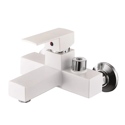 Змішувач для ванни Plamix Kubus-009 EURO SET White (зі шлангом, лійкою та кронштейном) (PM0673), фото 1