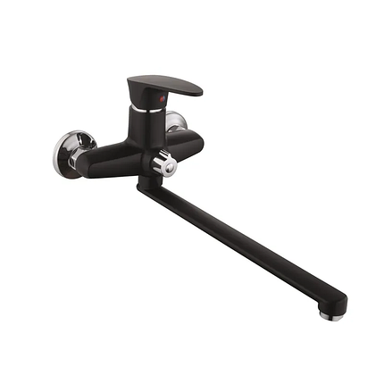 Змішувач для ванни Plamix CEZAR-006 EURO SET Matte black, зі шлангом, лійкою та кронштейном, фото 1