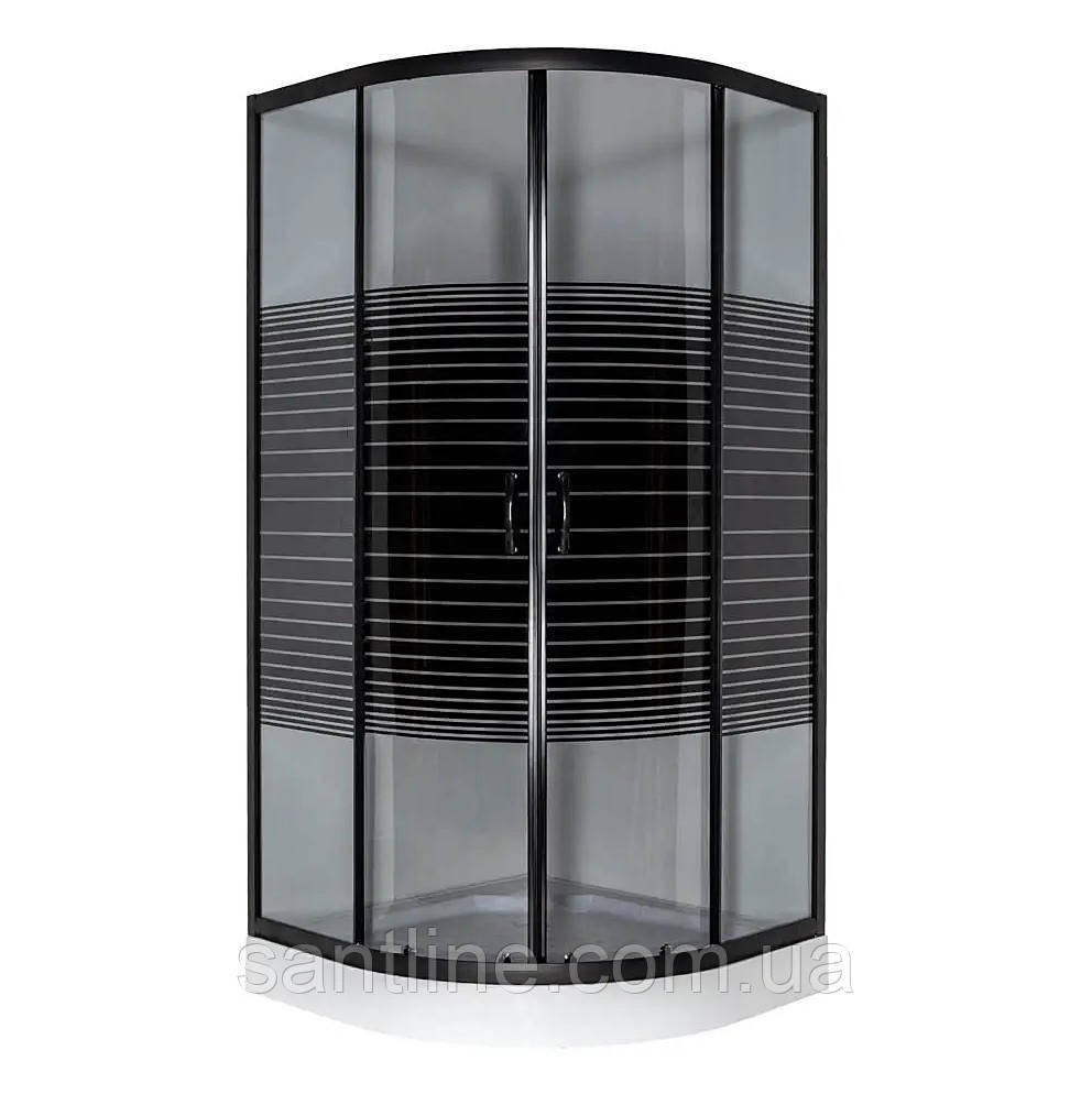 Душова кабіна 90х90х190 VIVIA Black line JK New низький піддон сіре скло з малюнком розсувні двері, фото 1
