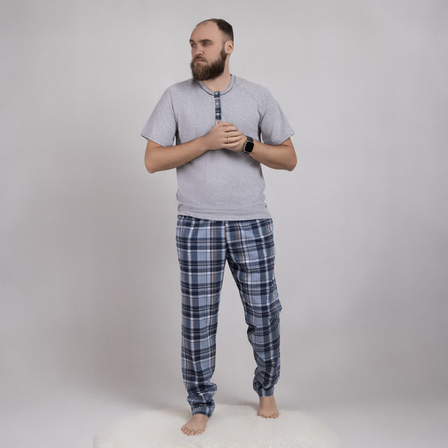 Піжама чоловіча бавовняна футболка зі штанами літня однотонна сіра 48-60р.