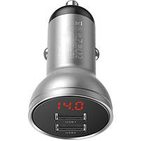 Автомобільний зарядний пристрій Baseus Digital Display Dual USB 4.8A Car Charger 24W, Silver, фото 4