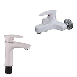 Набір змішувачів кран для ванни Plamix CEZAR-009 EURO SET White + кран для умивальника Plamix CEZAR-001, фото 1