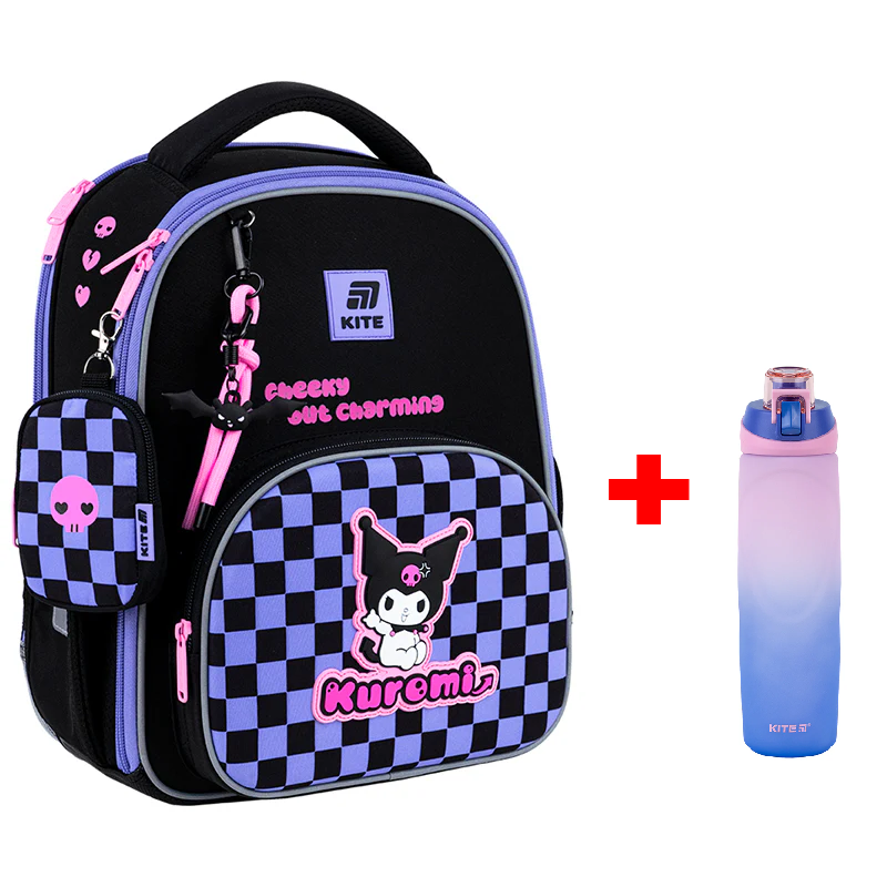 Рюкзак шкільний каркасний Kite Education Kuromi HK25-556M + пляшка в подарунок