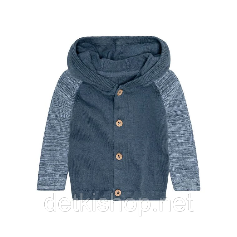 Дитяча в'язана синя кофта на гудзиках з капюшоном для хлопчика Lupilu