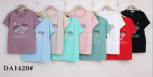 Футболка жіноча молодіжна зі стразами та різними малюнками стрейч-котон Китай 58