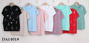 Футболка жіноча молодіжна з камінням стрейч-котон Китай розмір батал 64-68 універсал