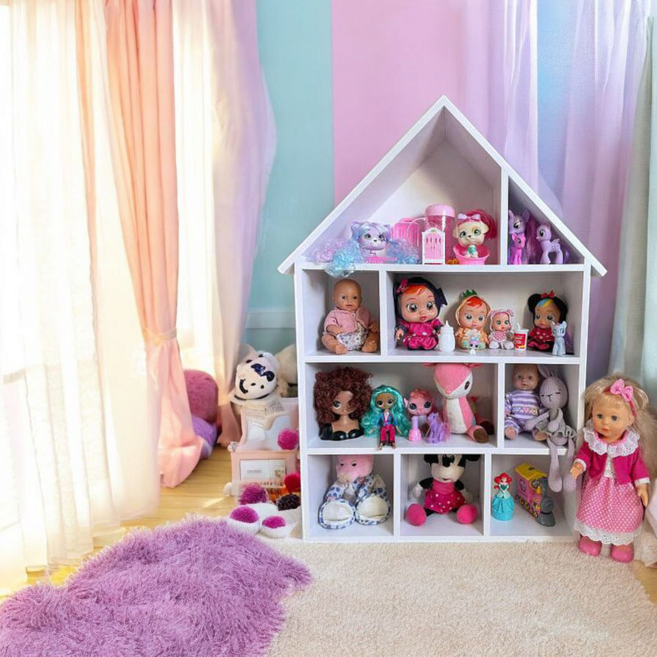 Стелаж для іграшок ляльковий будиночок поличка в дитячу 107 біла