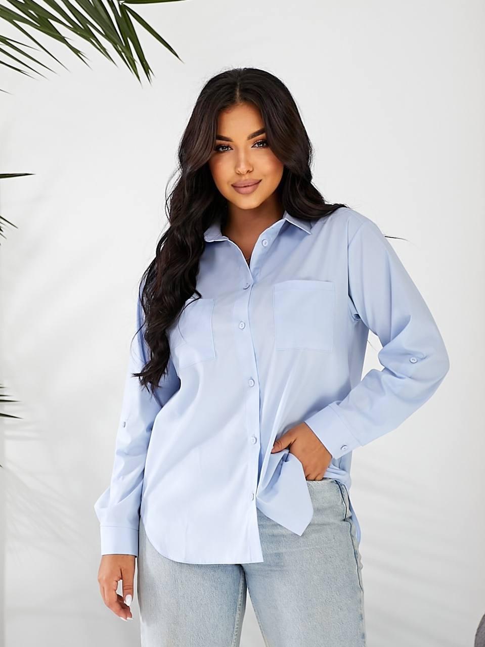 Класична рубашка вільного крою з довгим рукавом на манжеті з підкатом, фото 1
