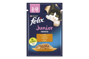 Корм консервований повнораційний для кошенят Junior Fantastic Felix з куркою в желе, 85г, фото 1
