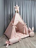 Вігвам Ніжно рожевий 2 БОНБОН з Кошиком Повний комплект, вігвам дитячий, вігвам для дівчинки, вігвам для дітей, дитяча палатка, фото 5