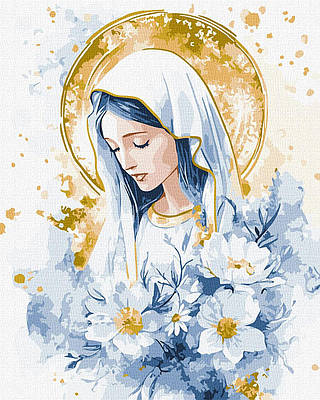 Картина за номерами 40х50 см. Небесна Марія з фарбами металік extra ©art_selena_ua Ідейка.KHO2572