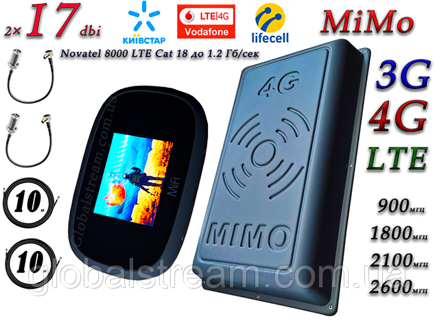 Повний комплект 4G/LTE WiFi Роутер Novatel Verizon MiFi 8000 LTE Cat 18 до 1.2 Гб/с + MiMo антеною 2×17 dbi