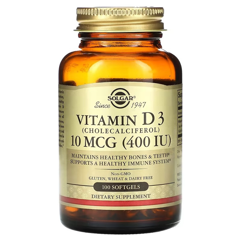 Вітамін D3, 10 мкг (400 МО), Vitamin D3 (Cholecalciferol), Solgar, 240 гелевих капсул