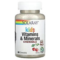 Вітаміни та мінерали для дітей, смак вишні, Kids Vitamins & Minerals Chewable, Solaray, 60 жувальних таблеток