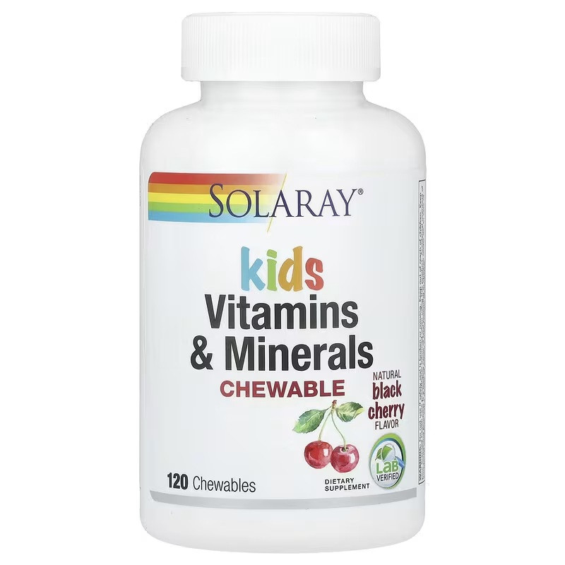 Вітаміни та мінерали для дітей, смак вишні, Kids Vitamins&Minerals Chewable, Solaray, 120 жувальних