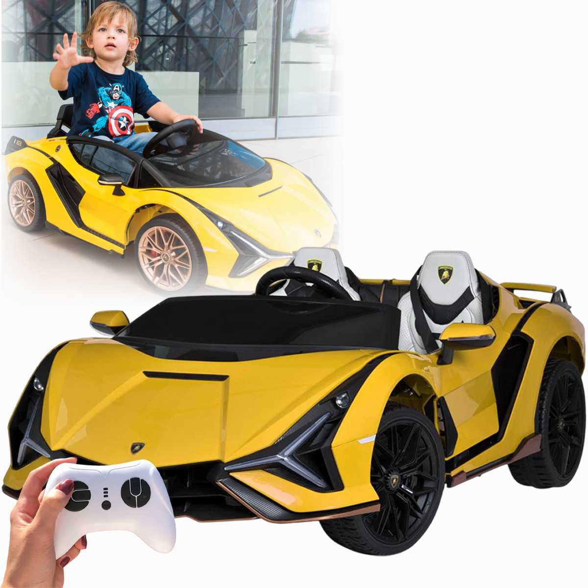 Дитячий електромобіль з потужним мотором та шкіряним сидінням Lamborghini Bambi M 5072EBLR-6 Жовтий, фото 1