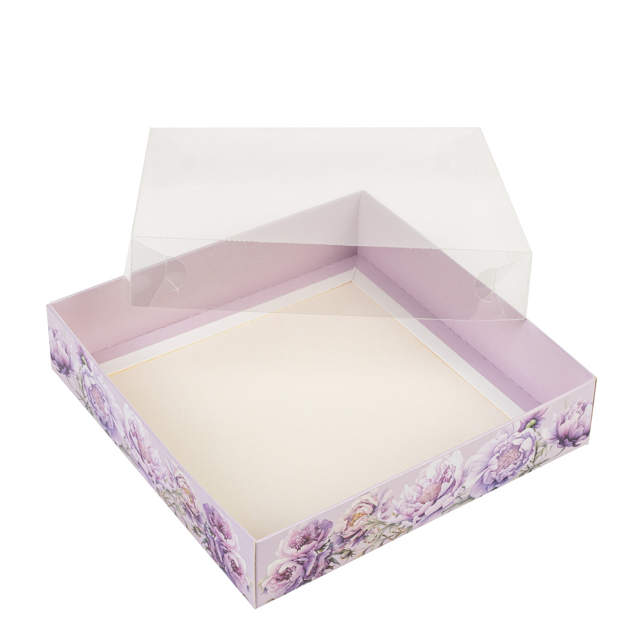 Коробка 160х160х35 для пряника з прозорою кришкою "Півонії", фото 1