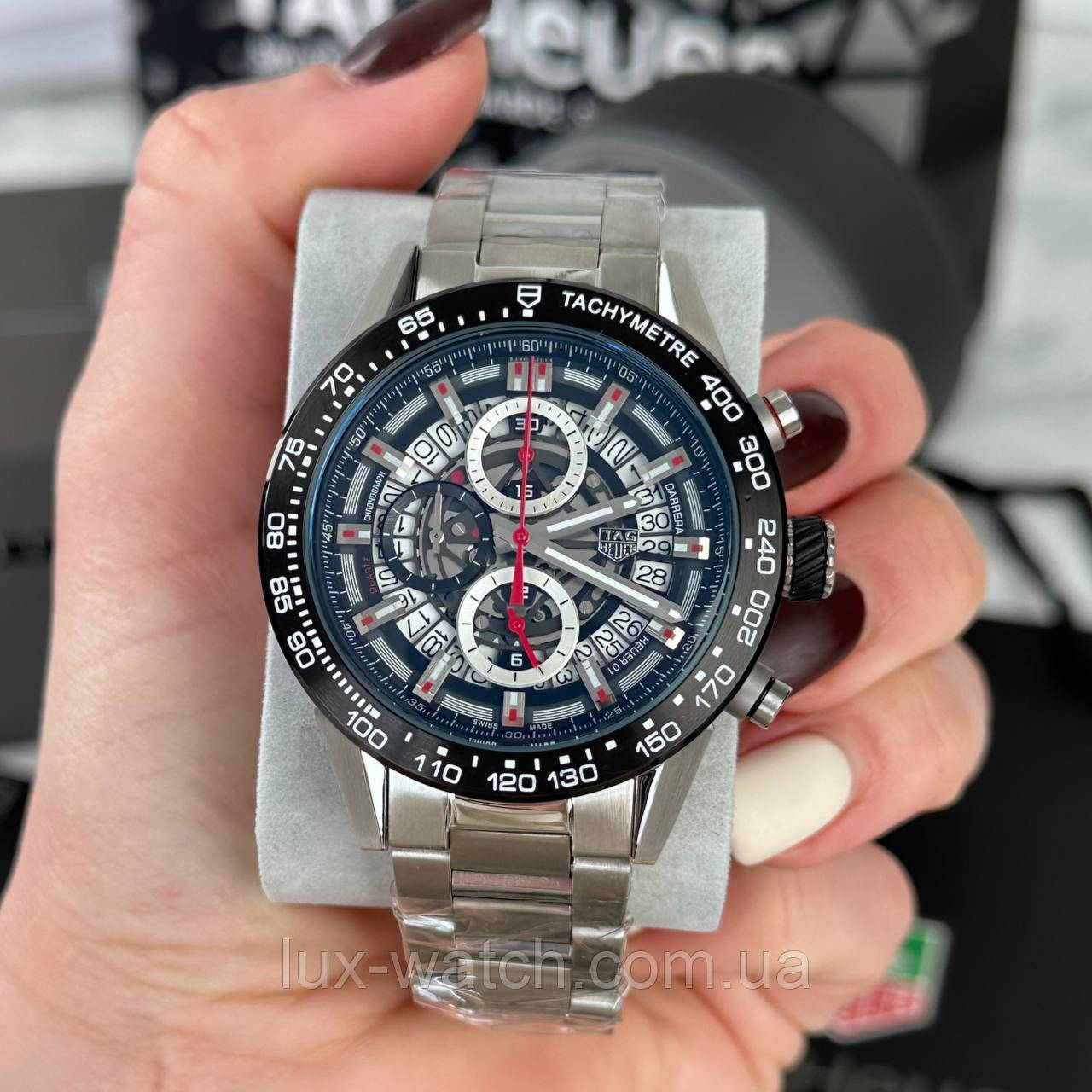 Годинник чоловічий стильний Tag Heuer Carrera Skeleton Silver-Black