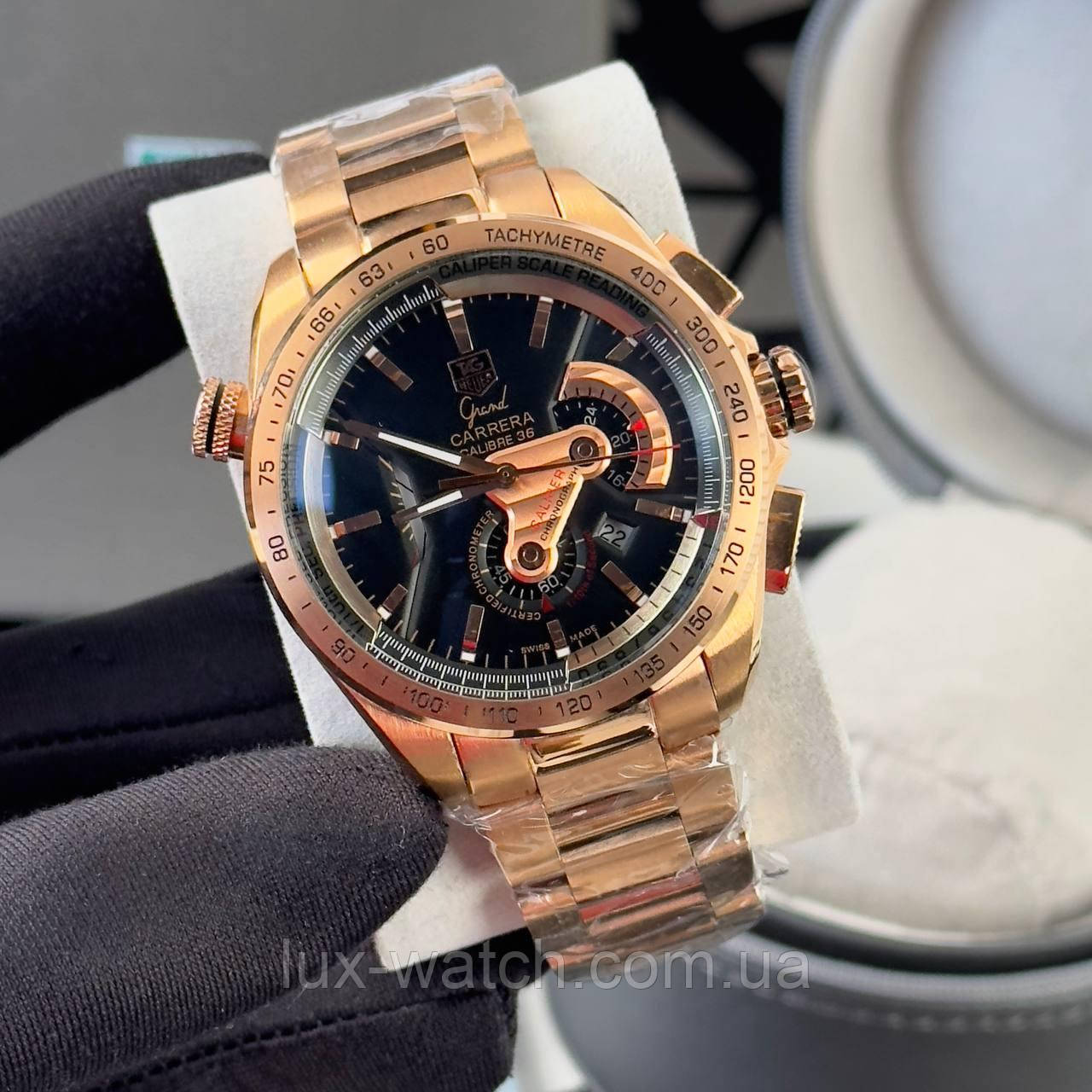 Стильний чоловічий годинник Tag Heuer Grand Carrera Calibre 36 RS Caliper Steel Gold/Black