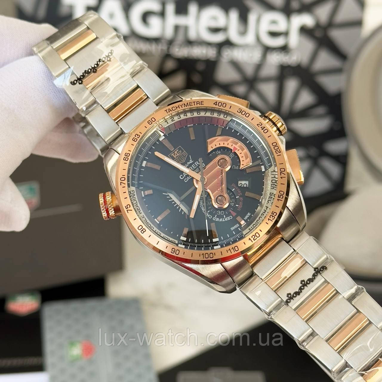 Модний чоловічий годинник Tag Heuer Grand Carrera Calibre 36 RS Caliper Steel Silver/Gold-Black