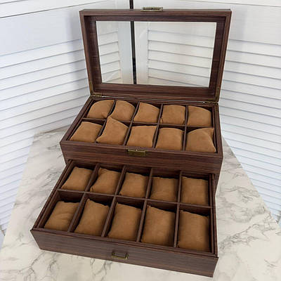 Дерев'яна коробка для зберігання наручних годинників преміумкласу на 20 відділень