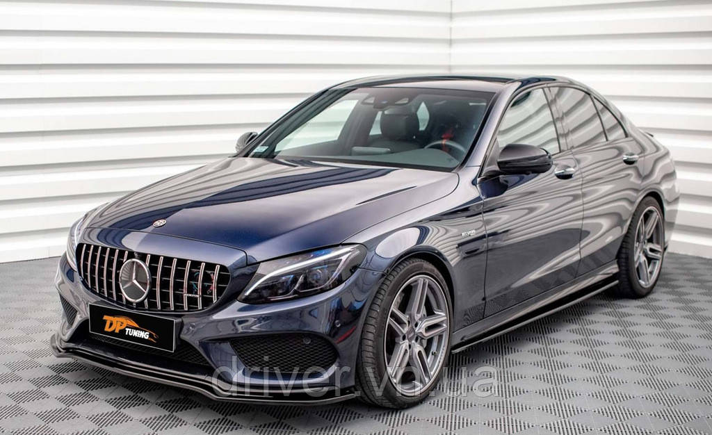 Накладка на передний бампер DPT V2 (2014-2018, только для AMG-Line, черный глянец) для Mercedes C-сlass W205