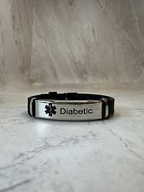Силіконовий браслет на застібці  DIABETIC сіра пластина чорний текст