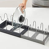 Полиця-органайзер DISH RACK для посуду та кришок розсувний кухонний тримач, фото 5
