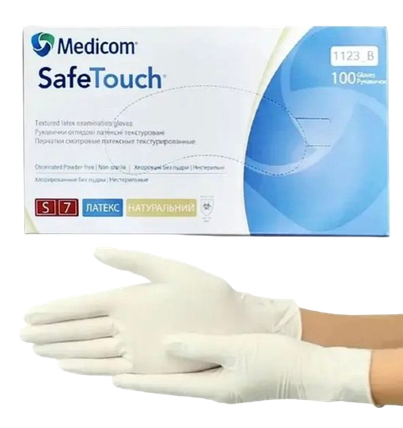 Рукавички латексні хлоровані без пудри SafeTouchConnect, розмір М, фото 1