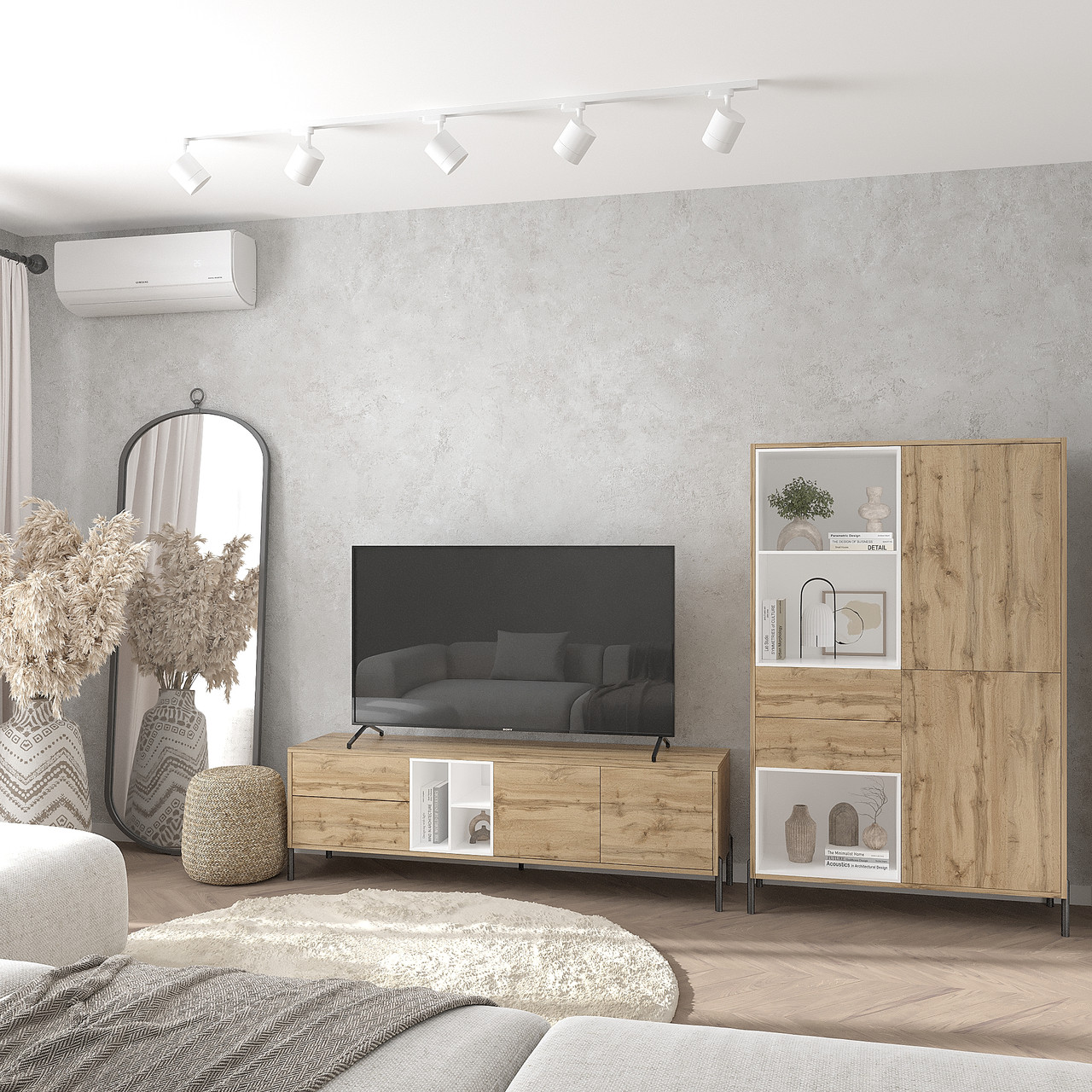 Комплект у вітальню Норді з 2-х позицій: Шафа-буфет/Тумба ТВ Дуб Тахо/Білий, фото 1