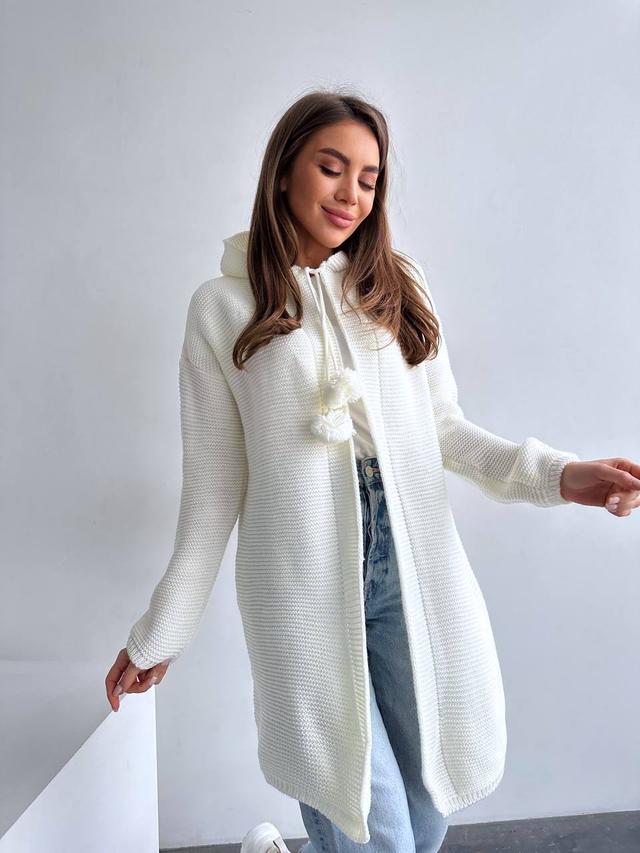 кардиган молочный с капюшоном бубон