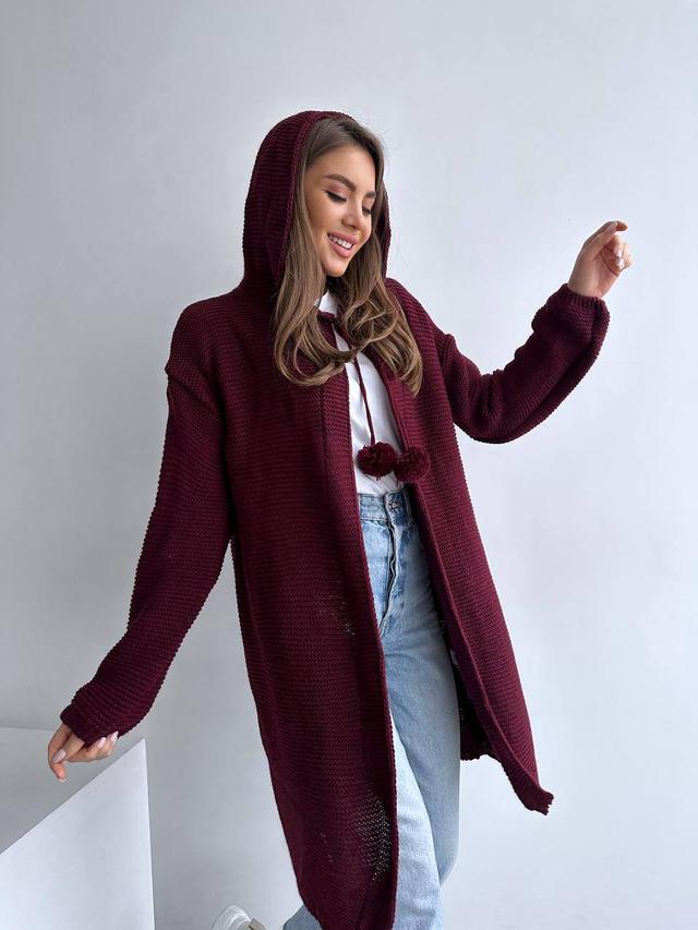 кардиган бордовый с капюшоном