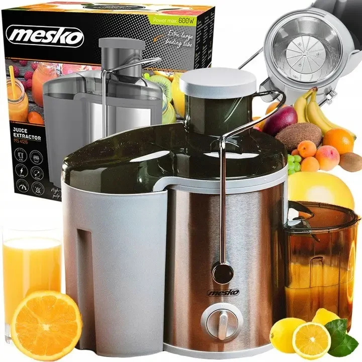 Соковитискач відцентровий Mesko MS 4126 — 600 Вт, 2 швидкості, нержавійка,Польща