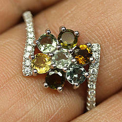 Турмалін різнокольоровий срібний перстень, 0290ЛТ