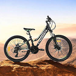 Велосипед гірський алюмінієвий Crosser LEVIN 24" рама 12", чорно-зелений