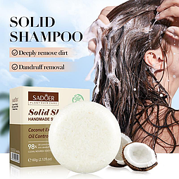 Твердый шампунь для гладкости и блеска волос с кокосовым маслом Sadoer Solid Shampoo, 60 г.