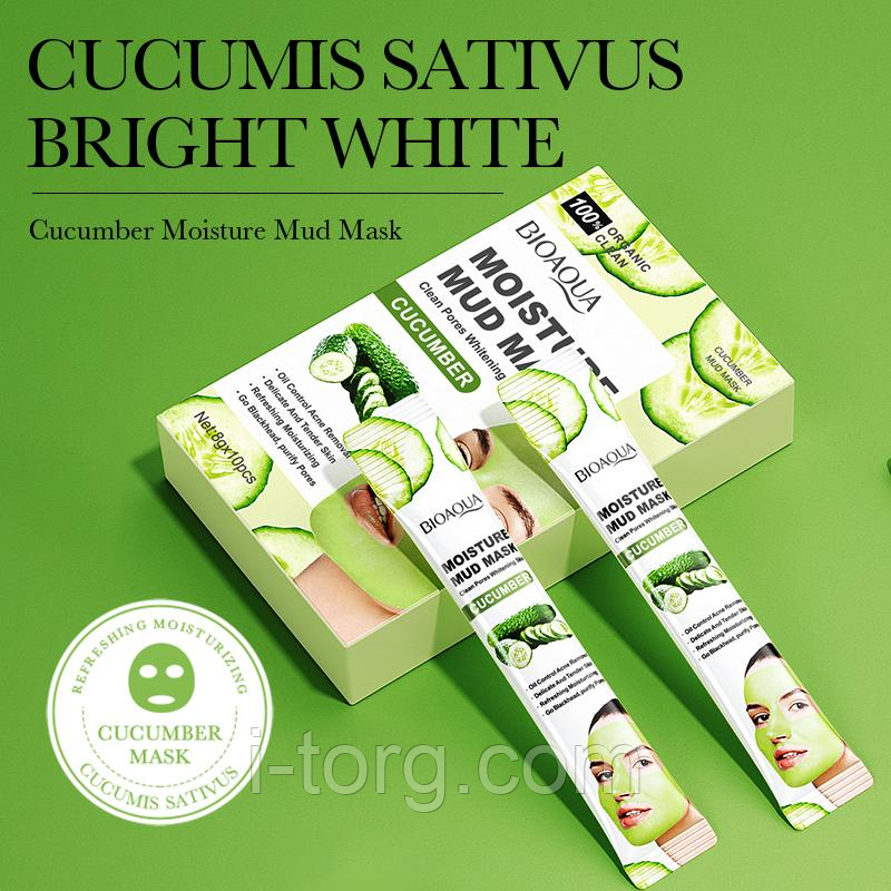 Глиняна маска для обличчя із екстрактом огірка Bioaqua Cucumber Moisture Mud Mask, 10х8г.