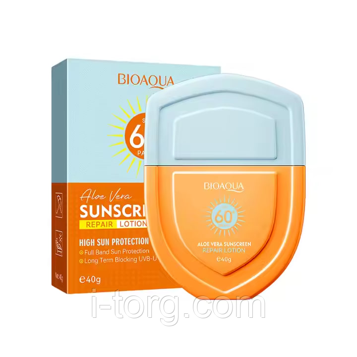 Сонцезахисний лосьйон із екстрактом алое віра Bioaqua Aloe Vera Sunscreen Repair Lotion SPF60+, 40г.