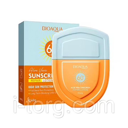 Сонцезахисний лосьйон із екстрактом алое віра Bioaqua Aloe Vera Sunscreen Repair Lotion SPF60+, 40г., фото 1