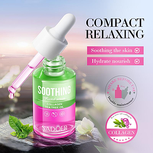 Двофазна відновлююча сироватка з колагеном та чайним деревом Sadoer Soothing Facial Serum, 30 мл., фото 1